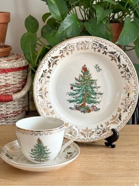 Spode Christmas Tree Gold Replacements 8in Plate w/ Teacup and Saucer 3-Pc Set